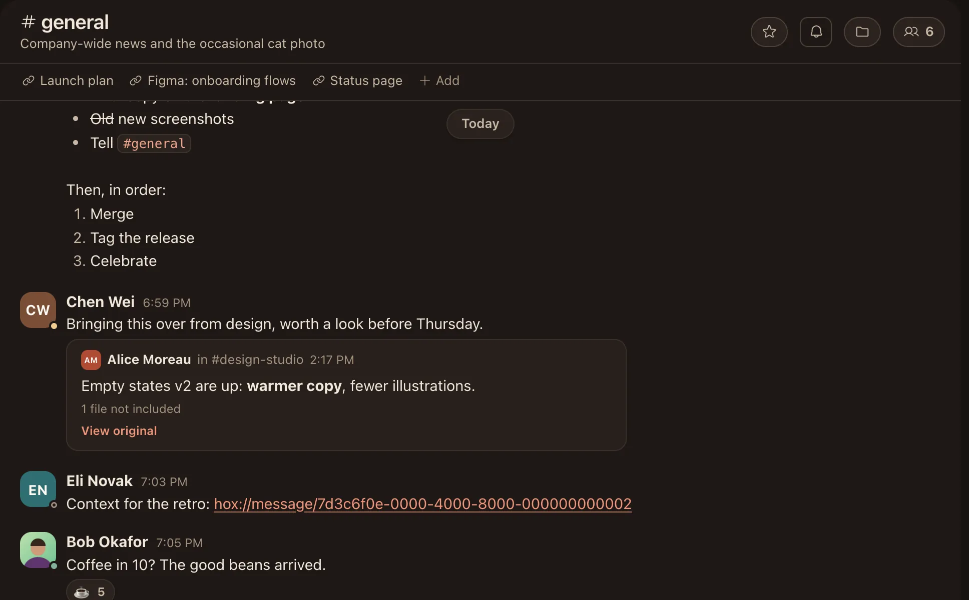 A team channel in Relaytic with messages, a shared file and reactions.