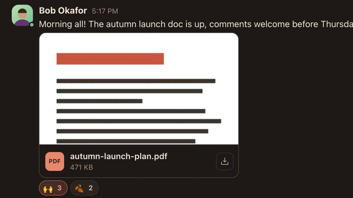A shared document with a preview and reactions.